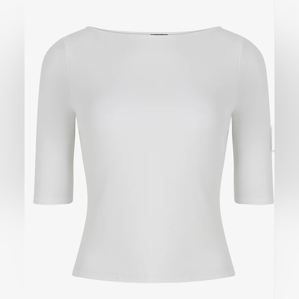 Express Supersoft Boat Neck Elbow Sleeve Tee White Size S Fitted Rayon Spandex S